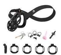 Hdynasty Gabbia Protettiva da Uomo in Resina scheletrata con Barre Piccole e 4 Misure di Anelli con 1 Cintura Fissa (Nero, C2)