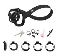 Hdynasty Gabbia Protettiva da Uomo in Resina scheletrata con Barre Piccole e 4 Misure di Anelli con 1 Cintura Fissa (Nero, E2)