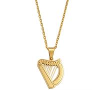 Hdyrpex Collana con ciondolo a forma di arpa celtica irlandese, venezuela, unisex, in acciaio inox