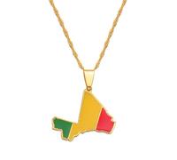 Hdyrpex Collana con ciondolo a forma di bandiera del Mali, per uomo e donna, in acciaio inox