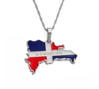 Hdyrpex Collana con ciondolo a forma di bandiera dominicana, per uomo e donna, in acciaio inox, con mappa dei domenicani, gioielli con mappa dei