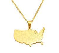 Hdyrpex Collana con ciondolo a forma di mappa americana con nome dello stato, per donne e uomini, in acciaio inox