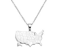 Hdyrpex Collana con ciondolo a forma di mappa americana con nome dello stato, per uomo e donna, in acciaio inox