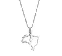Hdyrpex Collana con ciondolo a forma di mappa del Brasile a forma di cuore, per donne e uomini, in acciaio inox