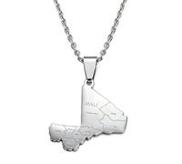 Hdyrpex Collana con ciondolo a forma di mappa del Mali con città, per donne e uomini, in acciaio inox, con ciondolo della Repubblica del Mali
