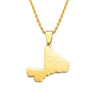 Hdyrpex Collana con ciondolo a forma di mappa del Mali con città, per donne e uomini, in acciaio inox, con ciondolo della Repubblica del Mali