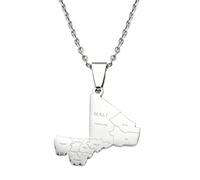 Hdyrpex Collana con ciondolo a forma di mappa del Mali con città, per uomo e donna, in acciaio inox