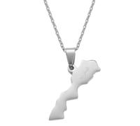 Hdyrpex Collana con ciondolo a forma di mappa del Marocco, unisex, in acciaio inox
