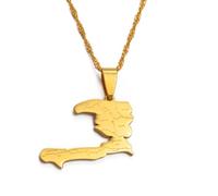 Hdyrpex Collana con ciondolo a forma di mappa del paese di Haiti con nome dello stato, per donne e uomini, in acciaio inox
