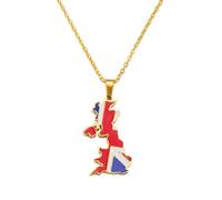 Hdyrpex Collana con ciondolo a forma di mappa del Regno Unito di Gran Bretagna e Irlanda del Nord, in acciaio inox, idea regalo