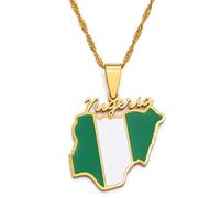 Hdyrpex Collana con ciondolo a forma di mappa della Nigeria e bandiera con nome, unisex, in acciaio inossidabile, gioiello patriottico nigeriano, idea regalo