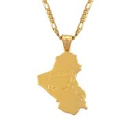 Hdyrpex Collana con ciondolo a forma di mappa della Repubblica dell'Iraq con bandiera nazionale, per donne e uomini, in acciaio inox