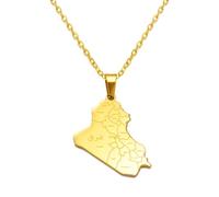 Hdyrpex Collana con ciondolo a forma di mappa della Repubblica dell'Iraq con nome delle città, per donne e uomini, in acciaio inox