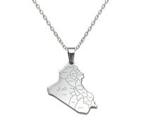 Hdyrpex Collana con ciondolo a forma di mappa della Repubblica dell'Iraq con nome delle città, per donne e uomini, in acciaio inox