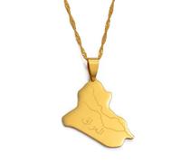 Hdyrpex Collana con ciondolo a forma di mappa della Repubblica dell'Iraq, per donne e uomini, in acciaio inox iracheno