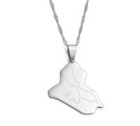 Hdyrpex Collana con ciondolo a forma di mappa della Repubblica dell'Iraq, per donne e uomini, in acciaio inox iracheno