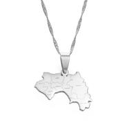 Hdyrpex Collana con ciondolo a forma di mappa della Repubblica di Guinea e nome delle città, per donne e uomini, in acciaio inox