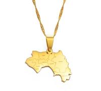 Hdyrpex Collana con ciondolo a forma di mappa della Repubblica di Guinea e nome delle città, per donne e uomini, in acciaio inox