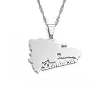 Hdyrpex Collana con ciondolo a forma di mappa della Repubblica Dominicana con cuore e nome, in acciaio inox, gioiello patriottico dominicano, per uomo e donna