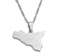 Hdyrpex Collana con ciondolo a forma di mappa della Sicilia con nome della città, per uomo e donna, in acciaio inox