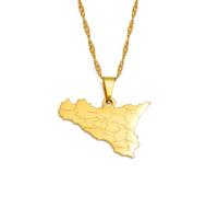Hdyrpex Collana con ciondolo a forma di mappa della Sicilia, in acciaio inox, per uomo e donna