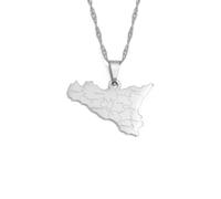 Hdyrpex Collana con ciondolo a forma di mappa della Sicilia, in acciaio inox, per uomo e donna