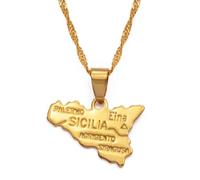 Hdyrpex Collana con ciondolo a forma di mappa della Sicilia, per uomo e donna, in acciaio inox