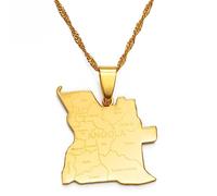 Hdyrpex Collana con ciondolo a forma di mappa dell'Angola per donne e uomini, in acciaio inox, con mappe dei paesi africani dell'Angola