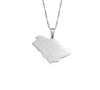 Hdyrpex Collana con ciondolo a forma di mappa dell'Arabia Saudita con nome delle città, per donne e uomini, in acciaio inox
