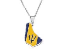 Hdyrpex Collana con ciondolo a forma di mappa delle Barbados, per donne e uomini, con mappe delle Barbados, Mar dei Caraibi, in acciaio inox