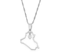 Hdyrpex Collana con ciondolo a forma di mappa dell'Iraq a forma di cuore dell'Iraq, per donne e uomini, in acciaio inox