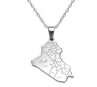 Hdyrpex Collana con ciondolo a forma di mappa dell'Iraq con governatorati, in acciaio inossidabile, gioiello patriottico iracheno, per uomo e donna