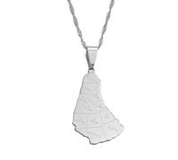 Hdyrpex Collana con ciondolo a forma di mappa dell'isola delle Barbados con parrocchie, in acciaio inox, gioiello per uomo e donna