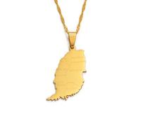 Hdyrpex Collana con ciondolo a forma di mappa dell'isola di Grenada con nome della città, per uomo e donna, in acciaio inox