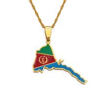 Hdyrpex Collana con ciondolo a forma di mappa e bandiera dell'Eritrea, in acciaio inox, gioiello patriottico eritreo, per uomo e donna, Catenina da 50 cm, Metallo, Non pietra preziosa