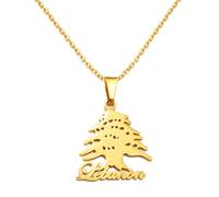 Hdyrpex Collana con ciondolo a forma di simbolo del cedro libano, per uomo e donna, in acciaio inox