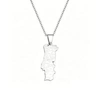 Hdyrpex Portuguesa - Collana con ciondolo a forma di mappa del Portogallo con nome delle città, per donne e uomini, in acciaio inox