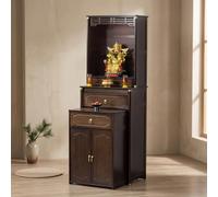 HDZNDH Mobile Altare In Bambù Con Due Cassetti E Ripiano Estraibile, Tavolo Da Meditazione Per Preghiera, Pooja Mandir, Tempio Domestico E Esposizione Di Oggetti Sacri