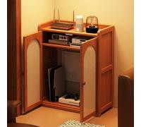 HDZNDH Mobiletto Portaoggetti Per Router WiFi, Scaffale Da Pavimento In Bambù Con Porta In Rattan, Modem Con Ventilazione, Multifunzione Organizer La Gestione Dei Cavi Per Casa E Ufficio