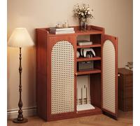 HDZNDH Mobiletto Portaoggetti WiFi Per Router, Scaffale Da Pavimento In Bambù Con Porta In Rattan, Supporto Modem Ventilato, Organizer Multifunzione Per La Gestione Dei Cavi In Casa E Ufficio