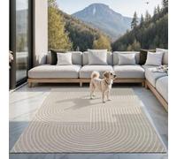 he carpet Santo Plus - Tappeto da esterno di alta qualità, adatto per soggiorno, camera da letto e terrazza, resistente alle intemperie, durevole e facile da pulire, Beige, 300 x 400 cm