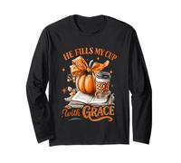 He Fills My Cup with Grace Fall Citazione Maglia a Manica