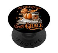 He Fills My Cup With Grace Fall Citazione PopSockets PopGrip Adesivo