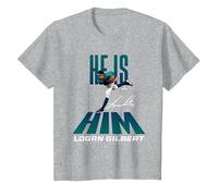 He is Him Logan Gilbert Seattle Baseball MLBPA Maglietta, Bambini, Grigio Melange, 2 Anni
