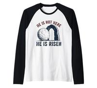 He Is Not Here He Is Risen Divertente Arrampicata su Roccia Maglia con Maniche Raglan