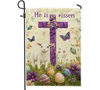 He is Risen - Bandiera da giardino con croce viola, decorazione pasquale primaverile stagionale all'aperto per casa e giardino, colori vivaci, decorazione per celebrazioni pasquali, 30,5 x 45,7 cm