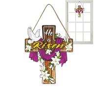 He Is Risen, cartello in legno per porta di Pasqua | Segnale di benvenuto per porta decorativa in legno - Decorazione religiosa di Pasqua di Gesù per interni ed esterni,