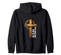 He Is Risen Croce Corona Spine Matteo 28:6 Christian Faith Felpa con Cappuccio