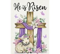 He Is Risen Easter Christianty Religious Cross Lamb Lily Flower Bandiere Verticale Resistente Alle Intemperie Flag Colore Vivido Bandiera Da Giardino Per Esterno Prato Casa 30X45Cm