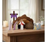 【He is Risen】 Empty Tomb Scene Spring Easter Decorations, Gesù Nativity Resurrection Figurines,Empty Tomb Easter Scene Cross Decorations for Home, Office, Table, Shelf, Mantle,Religious Gifts